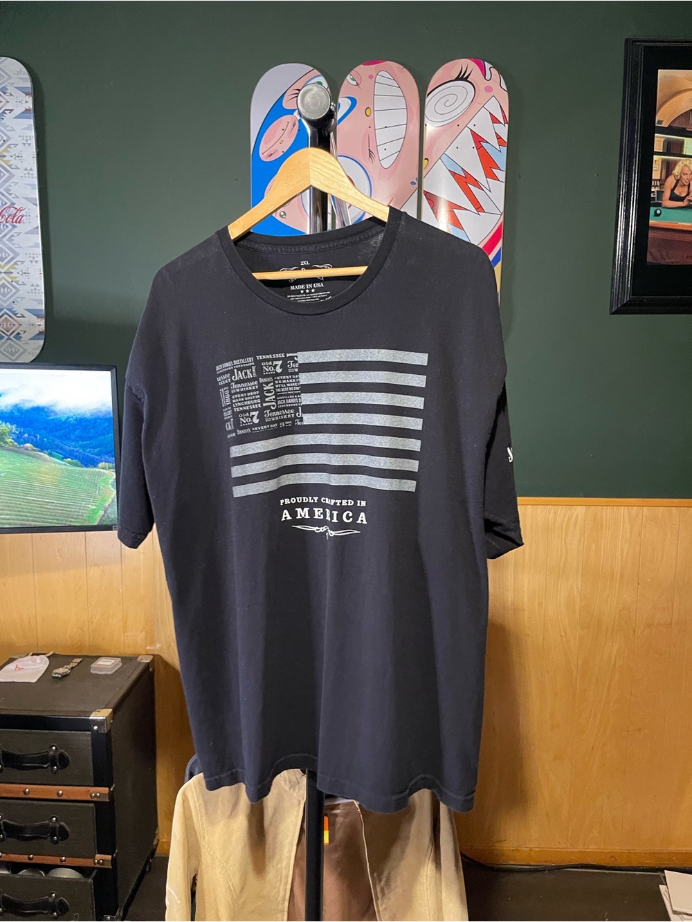 Jack Daniels America Men's Black flag  T‑Shirt with American Flag Print